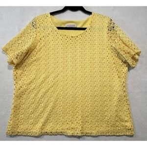 ALLISON DALEY Yellow Lace Top Short Sleeve Scoop Neck Women Plus Size